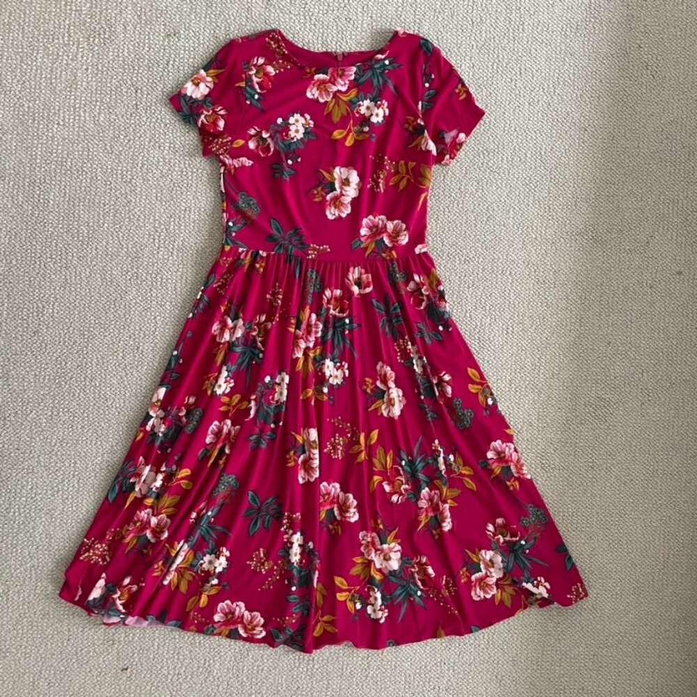 Ann Taylor Loft Hot Pink Floral Midi Dress XS/Small